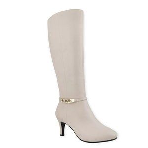 Karen Scott HANNA White Almond Toe Cone Heels Zip Up Wide Calf Women's Boots